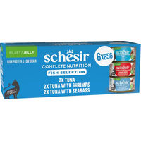Produktbild von Schesir Complete Nutrition Katzen Nassfutter Mixpaket Stückchen in Gelee mit Thunfisch und Garnele für Adult 6 x 85 g - 6 x 85 g