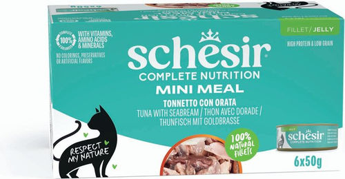 Produktbild von Schesir Complete Nutrition Katzen Nassfutter Thunfisch für adulte Katzen Stückchen in Gelee 6 x 50 g Dosen - 6 x 50 g