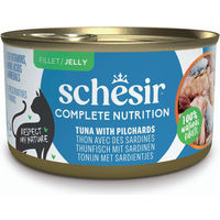 Produktbild von Schesir Complete Nutrition Katzen Nassfutter Thunfisch mit Fisch in Gelee, Adult, 6 x 85 g, glutenfrei und ohne Farb- oder Aromastoffe - 6 x 85 g