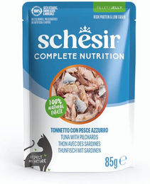 Schesir Complete Nutrition Katzen Nassfutter Thunfisch mit Fisch in Gelee für erwachsene Katzen 6 x 85 g – Bild 1 von 5