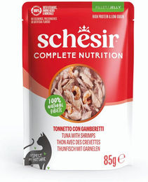 Schesir Complete Nutrition Katzen Nassfutter Thunfisch mit Garnele in Gelee für erwachsene Katzen 6 x 85 g – Bild 1 von 6