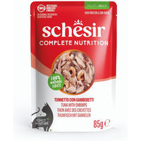 Produktbild von Schesir Complete Nutrition Katzen Nassfutter Thunfisch mit Garnele in Gelee für erwachsene Katzen 6 x 85 g
