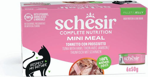 Schesir Complete Nutrition Katzen Nassfutter Thunfisch mit Schinken in Gelee 6 x 50 g - 6 x 50 g – Bild 1 von 2