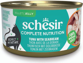 Produktbild von Schesir Complete Nutrition Katzenfutter Adult Thunfisch mit Garnele in Gelee glutenfrei 6 x 85 g - 6 x 85 g