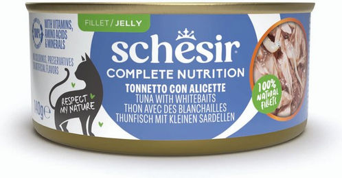 Schesir Complete Nutrition Katzenfutter Adult Thunfisch mit Weißfisch in Gelee glutenfrei 6 x 140 g Dosen - 6 x 140 g – Bild 1 von 1