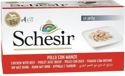 Schesir Hund Nassfutter Huhn mit Rind in Gelee ohne Konservierungsstoffe 4x85 g – Bild 1 von 1