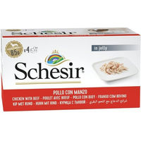 Produktbild von Schesir Hund Nassfutter Huhn mit Rind in Gelee ohne Konservierungsstoffe 4x85 g
