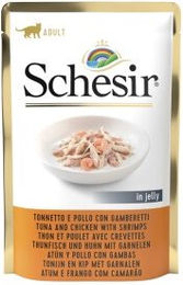 Produktbild von Schesir Katzen Nassfutter Adult Thunfisch Huhn und Garnelen 12x85g ohne Farb- und Aromastoffe