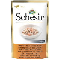 Produktbild von Schesir Katzen Nassfutter Adult Thunfisch Huhn und Garnelen 12x85g ohne Farb- und Aromastoffe