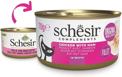 Schesir Katzen Nassfutter Huhn mit Schinken in Brühe 12x70 g – Bild 1 von 2
