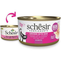 Produktbild von Schesir Katzen Nassfutter Huhn mit Schinken in Brühe 12x70 g