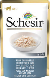 Produktbild von Schesir Katzen Nassfutter Huhn und Seehecht Stückchen in Gelee für Adult 85g - 20 x 85 g