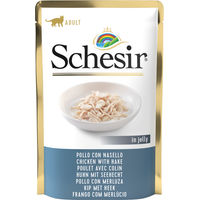 Produktbild von Schesir Katzen Nassfutter Huhn und Seehecht Stückchen in Gelee für Adult 85g - 20 x 85 g
