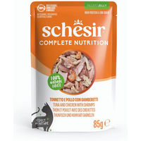 Produktbild von Schesir Katzen Nassfutter Stückchen in Gelee Thunfisch Huhn Garnele Adult 6 x 85 g