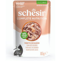 Produktbild von Schesir Katzen Nassfutter Stückchen in Gelee Thunfisch und Lachs Adult 6 x 85 g
