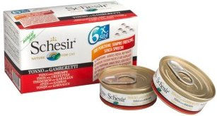 Produktbild von Schesir Katzen Nassfutter Thunfisch mit Garnelen in Gelee für erwachsene Katzen 24x50g