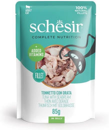 Schesir Katzen Nassfutter Thunfisch mit Goldbrasse in Gelee Adult 12x85g ohne Farb- und Aromastoffe sowie Konservierungsstoffe - 20 x 85 g – Bild 1 von 3