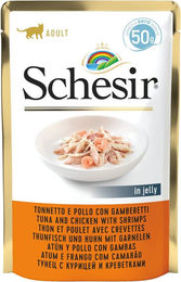 Produktbild von Schesir Katzen Nassfutter Thunfisch mit Hähnchen und Garnelen 50g