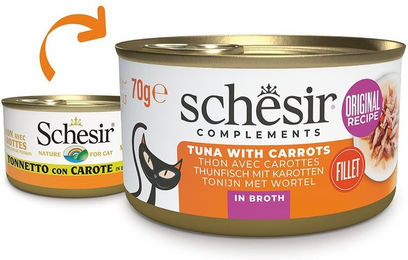 Produktbild von Schesir Katzen Nassfutter Thunfisch mit Karotten in Brühe 12x70 g