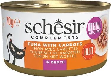 Schesir Katzen Nassfutter Thunfisch mit Karotten in Brühe für erwachsene Katzen 12x70 g - 70 g – Bild 1 von 2