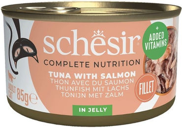 Schesir Katzen Nassfutter Thunfisch mit Lachs in Gelee für adulte Katzen 85 g – Bild 1 von 1
