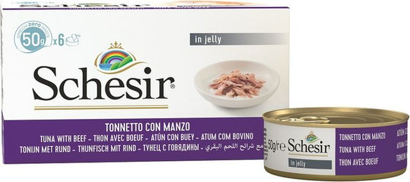 Schesir Katzen Nassfutter Thunfisch mit Rind in Gelee 6 x 50 g - 85 g – Bild 1 von 3