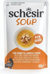 Schesir Katzen-Suppe mit Thunfischfilets, Karotten und Kürbis für erwachsene Katzen 12 x 40 g - 12 x 40 g – Bild 1 von 4