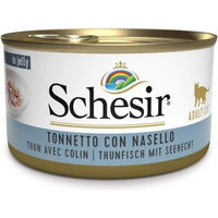 Produktbild von Schesir Katzenfutter Adult Thunfisch mit Seehecht Stückchen in Gelee 12x85g