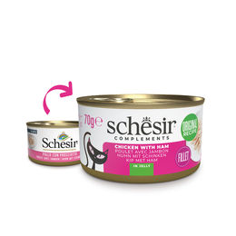 Produktbild von Schesir Katzenfutter Huhn mit Schinken in Gelee 12x70 g ohne Farb- und Aromastoffe