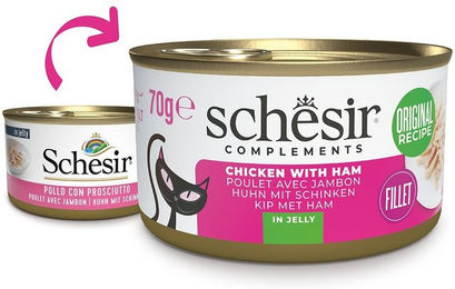 Produktbild von Schesir Katzenfutter Huhn mit Schinken in Jelly 12x70 g