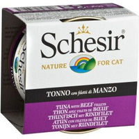 Produktbild von Schesir Katzenfutter Stückchen in Gelee Thunfisch mit Rinderfilet hypoallergen 12x85g