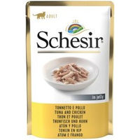 Produktbild von Schesir Katzenfutter Stückchen in Gelee Thunfisch und Huhn 12 x 85g