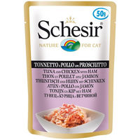 Produktbild von Schesir Katzenfutter Thunfisch Huhn mit Schinken für alle Altersstufen 30x50g