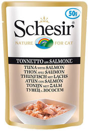 Produktbild von Schesir Katzenfutter Thunfisch mit Lachs für alle Altersstufen 30x50g