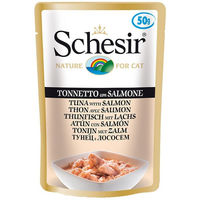 Produktbild von Schesir Katzenfutter Thunfisch mit Lachs für alle Altersstufen 30x50g
