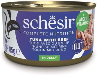 Schesir Katzenfutter Thunfisch mit Rind Stückchen in Gelee Adult 85 g - 24 x 85 g – Bild 1 von 4
