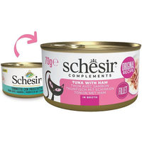 Produktbild von Schesir Katzenfutter Thunfisch mit Schinken in Soße 12x70 g ohne Farb- und Aromastoffe
