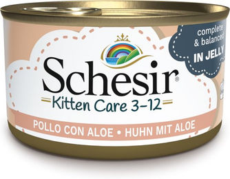 Produktbild von Schesir Kitten Nassfutter Huhn mit Aloe Vera Stückchen in Gelee 6 x 85 g - 6 x 85 g