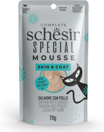 Produktbild von Schesir Special Skin & Coat Katzenmousse Lachs mit Huhn Getreidefrei Sensitive 12 x 70 g - 12 x 70 g