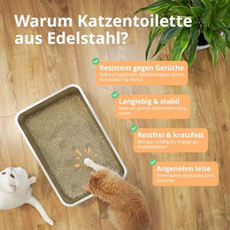 Schlitzohr Premium Katzentoilette Lotte XXL Edelstahl Silber 60x40x15 cm – Bild 1 von 6