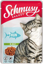 Schmusy Ragout Katzenfutter Thunfisch in Gelee 22 x 100 g getreidefrei - 22 x 100 g – Bild 1 von 5