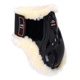 Schockemöhle Air Flow Champion Fetlock Boots Streichkappen aus Kunstleder mit veganem Schaffell für Warmblut in Schwarz – Bild 1 von 4