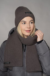 Schockemöhle Beanie Braided Style Wintermütze aus Polyester in Grau und Braun – Bild 1 von 3