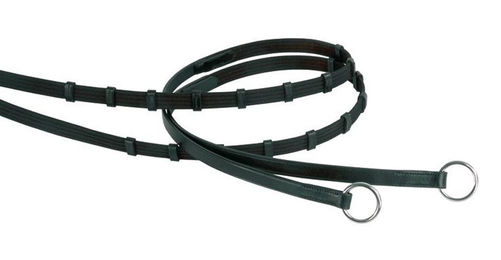 Schockemöhle Gurtzügel Doppelsteg mit Ringen aus Leder in Schwarz und Silber für Warmblut – Bild 1 von 2
