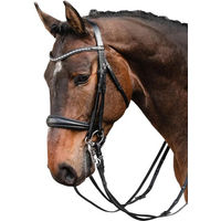 Produktbild von Schockemöhle Milton Kandare anatomische Reitzügel aus Leder in Schwarz und Silber für Warmblut