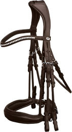 Schockemöhle Sports Anatomisches Dressurhalfter Kandare Venice Double Weymouth mit Rollleder und Bling-Stirnband braun Cob – Bild 1 von 4