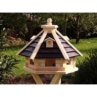 Produktbild von Sechseckiges Vogelhaus aus Holz in Weiß oder Braun mit optionalem Ständer und Solarlicht