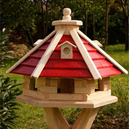 Produktbild von Sechseckiges Vogelhaus aus Holz mit Solarlicht und optionalem Ständer in Weiß