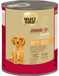 SELECT GOLD Hund Nassfutter Sensitive Junior Huhn und Reis mit hohem Fleischanteil 12x800 g – Bild 1 von 2