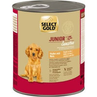 Produktbild von SELECT GOLD Hund Nassfutter Sensitive Junior Huhn und Reis mit hohem Fleischanteil 12x800 g